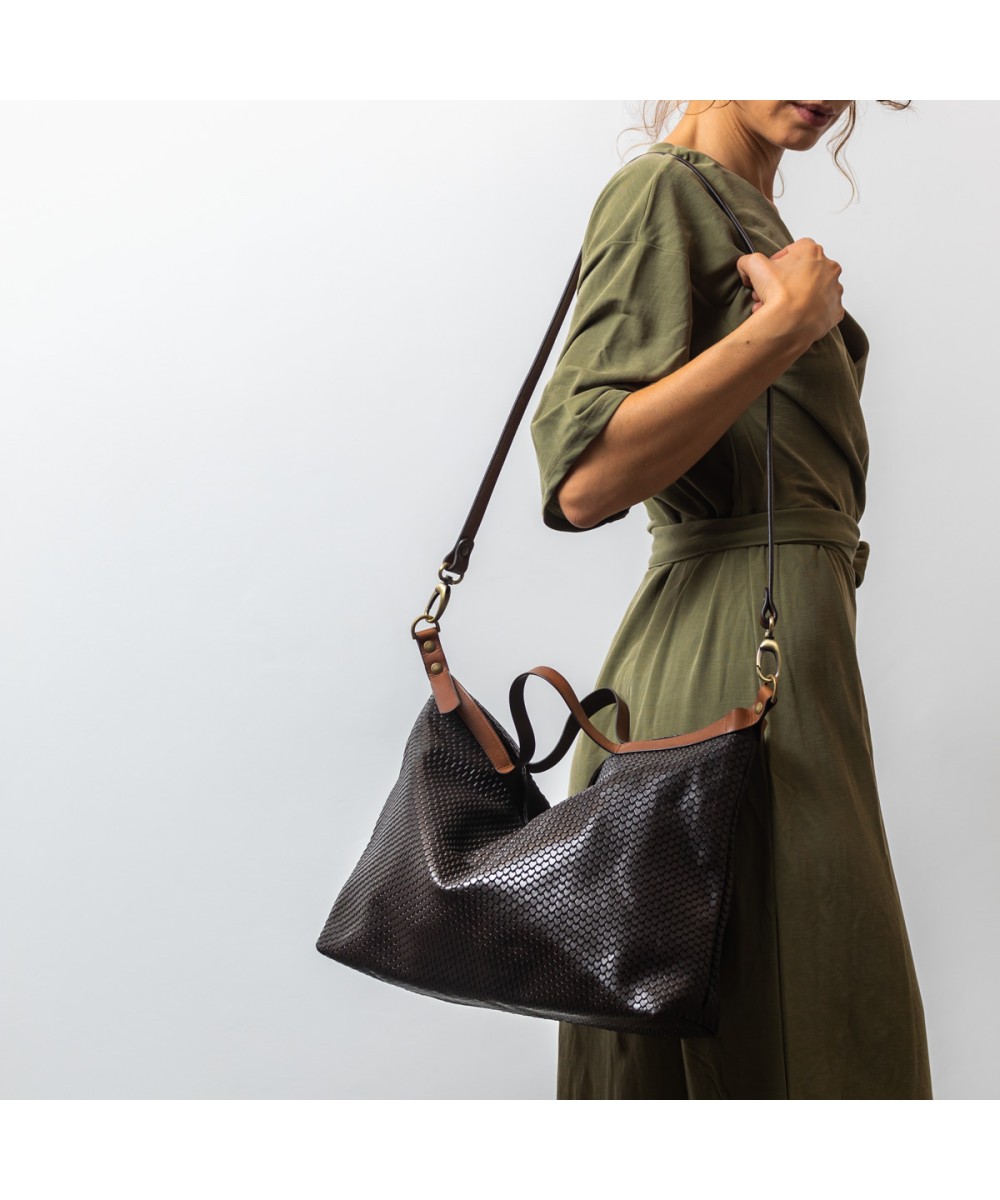 Brown hand and shoulder bag made of soft leather