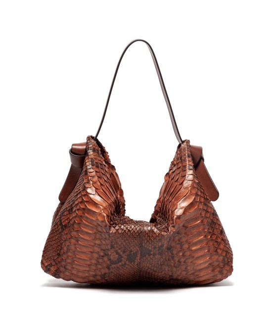 Wide and very light Hobo handbag in genuine python skin