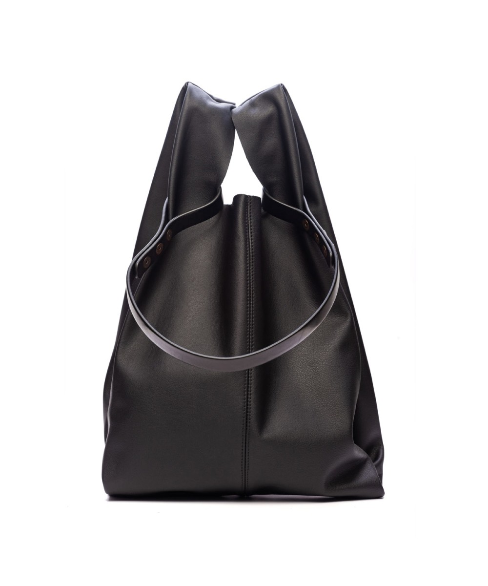 Soft and lightweight leather bag with adjustable strap that mimics plastic shopping bags.