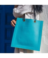 Bolso cuadrado de piel con asas de cordón de cuero