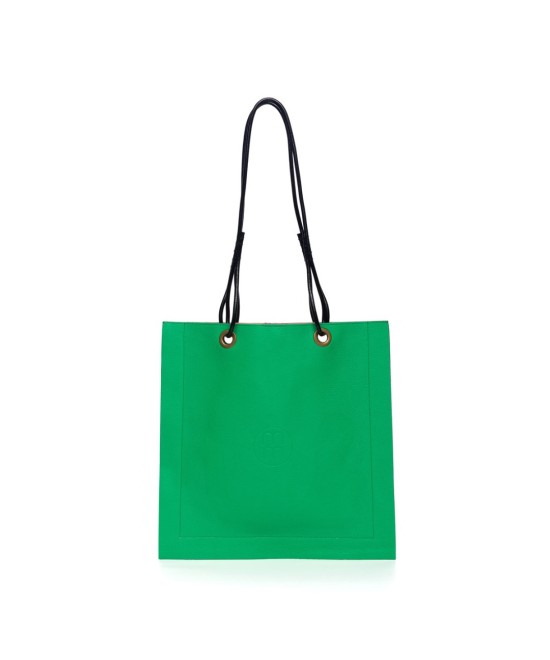 Square leather bag with leather cord handles