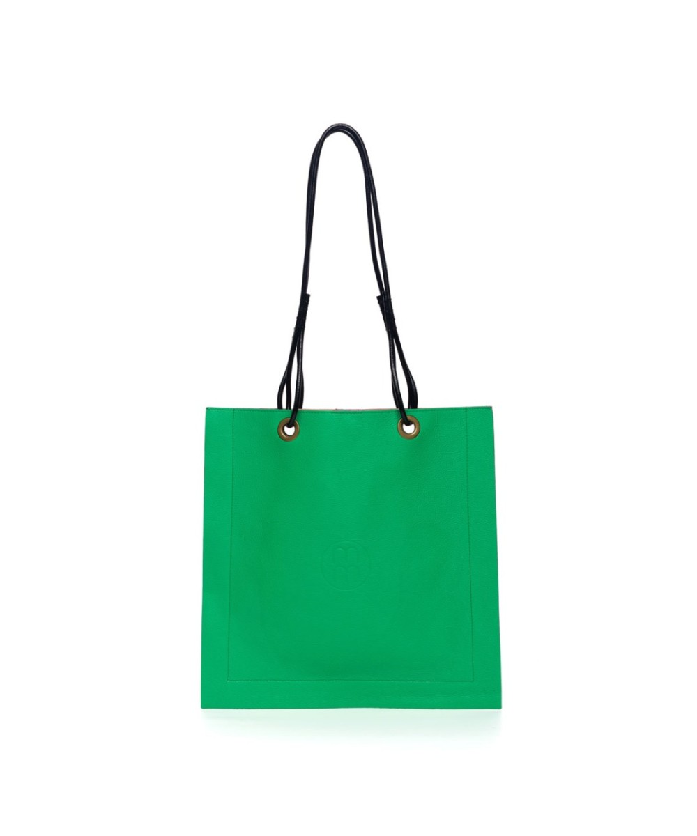 Bolso cuadrado de piel con asas de cordón de cuero