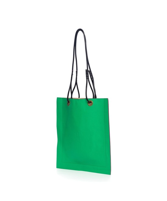 Square leather bag with leather cord handles