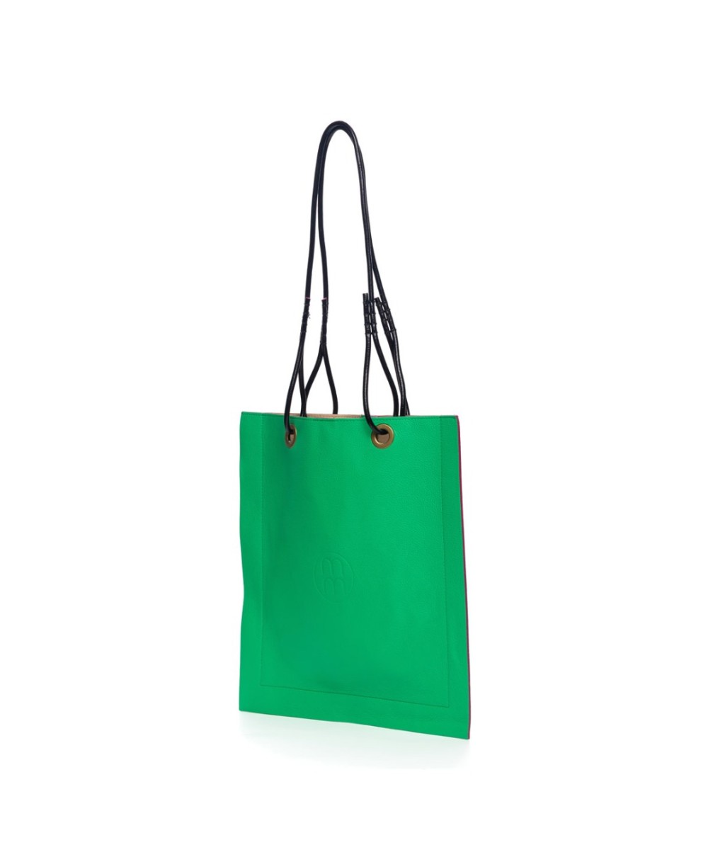 Bolso cuadrado de piel con asas de cordón de cuero