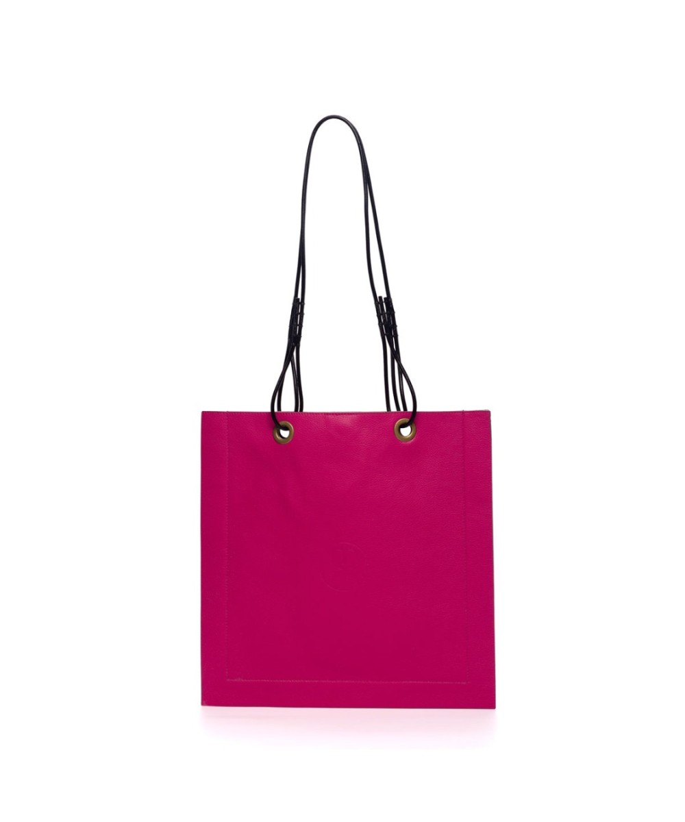 Square leather bag with leather cord handles