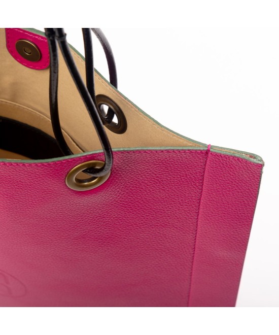 Square leather bag with leather cord handles