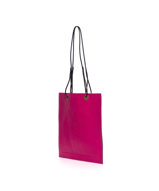 Bolso cuadrado de piel con asas de cordón de cuero
