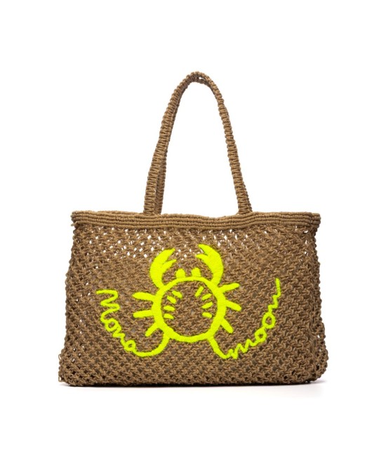 Bolso de yute flúor con bordado de cangrejo