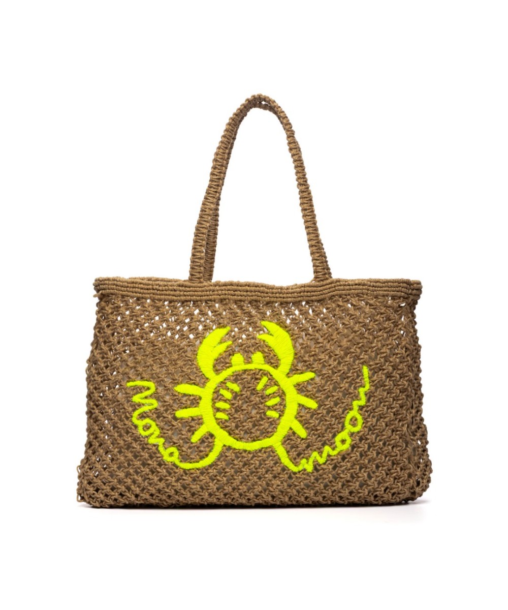 Bolso de yute flúor con bordado de cangrejo