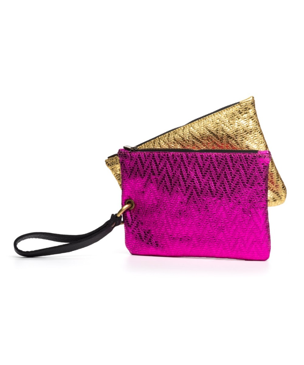 Leather bag made up of 2 individual flat wallets.