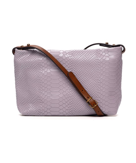 Engraved leather shoulder bag with leather crossbody strap