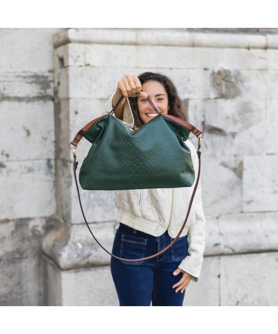 green hand and shoulder bag made of soft leather