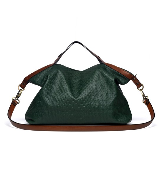 green hand and shoulder bag made of soft leather