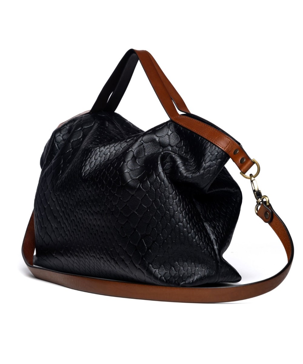 black hand and shoulder bag made of soft leather