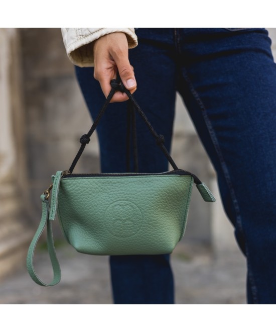 Small green leather bag