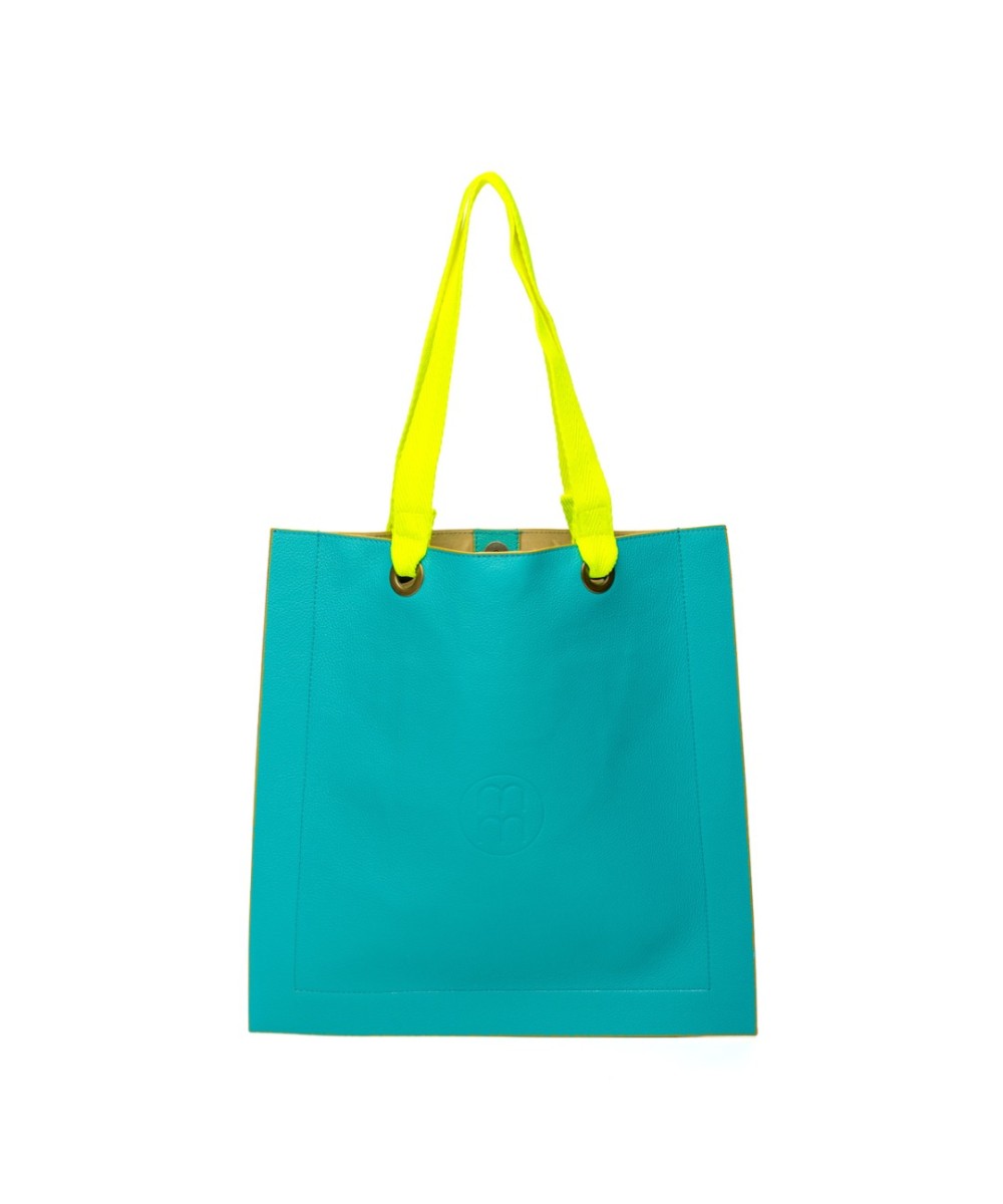 Bolso cuadrado de piel con asas flúor