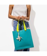 Bolso cuadrado de piel con asas flúor