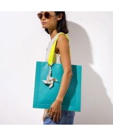 Bolso cuadrado de piel con asas flúor