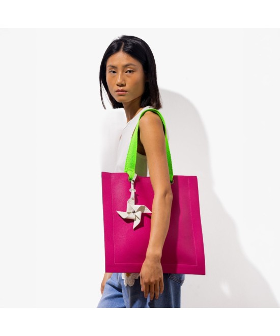 Bolso cuadrado de piel con asas flúor