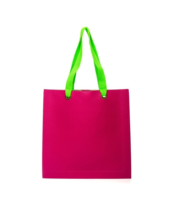 Square leather bag with fluorescent handles