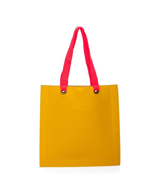 Bolso cuadrado de piel con asas flúor