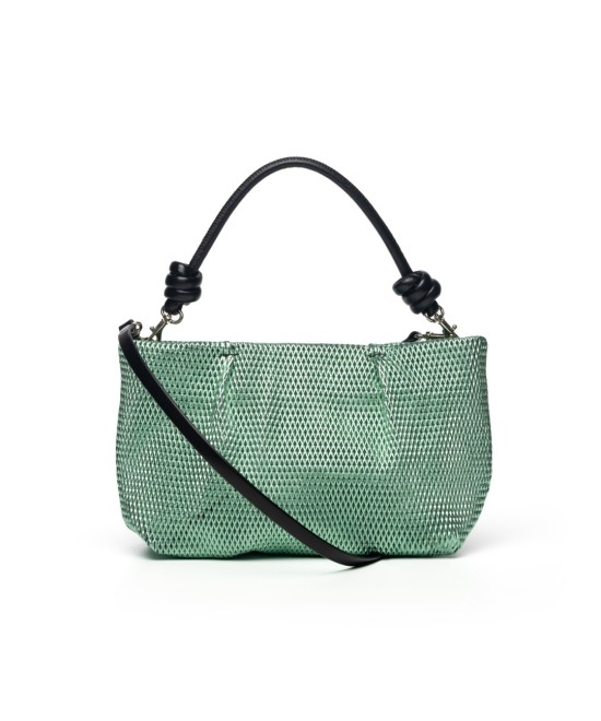 Green shiny leather handbag