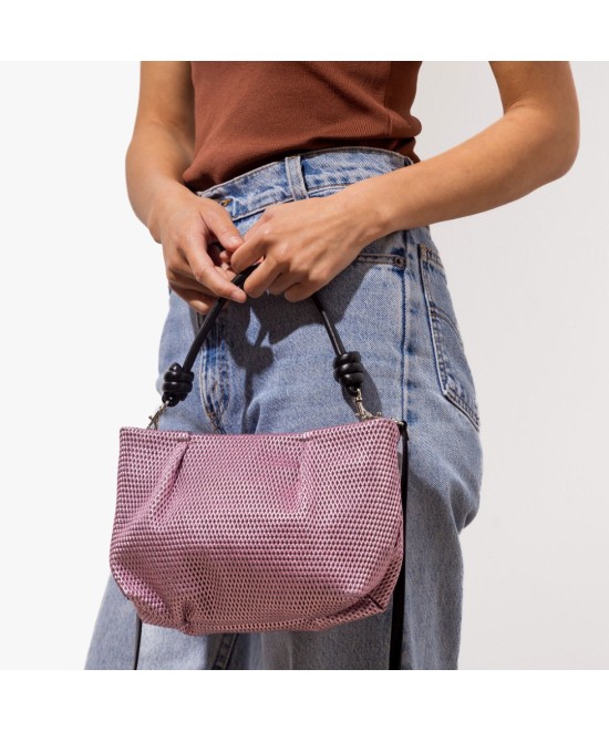 Pink shiny leather handbag