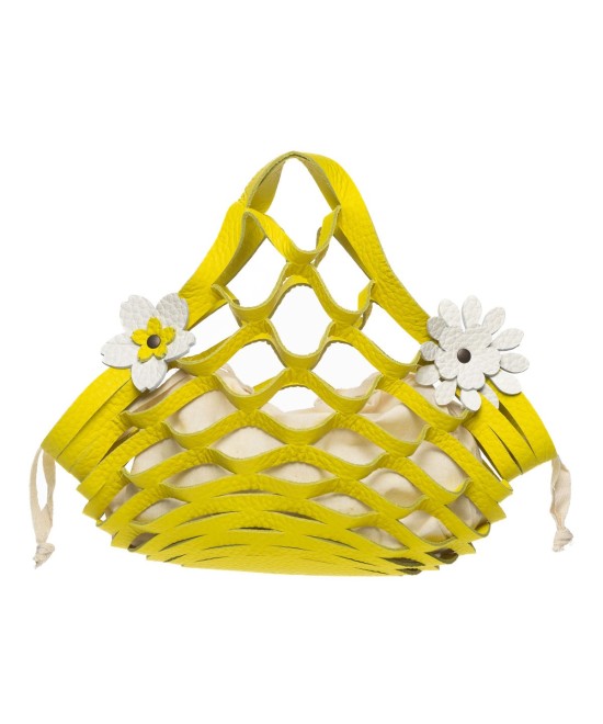 Cesta de piel plegable amarilla