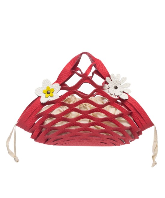 Cesta de piel plegable roja