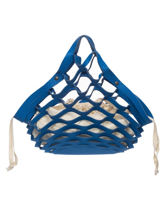 Cesta de piel plegable azul.
