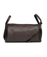 Unisex leather shoulder bag with handles and strap to cross-shoulder.