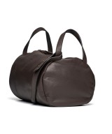 Unisex leather shoulder bag with handles and strap to cross-shoulder.