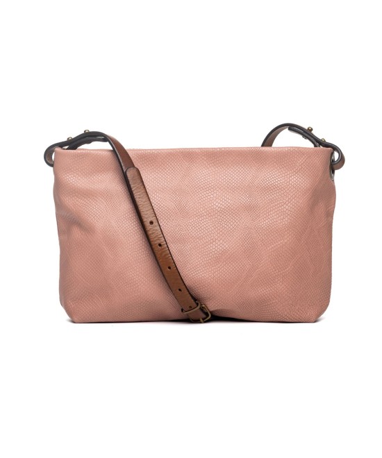 Bolso bandolera mauve de piel grabada con correa de cuero para cruzar
