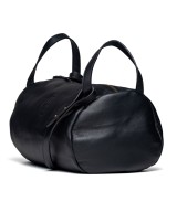 Unisex leather shoulder bag with handles and strap to cross-shoulder.