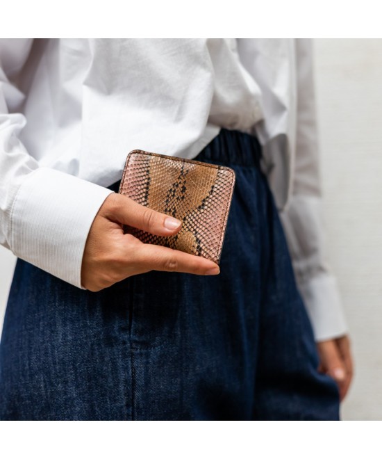 Square python leather wallet. Handmade in Spain.