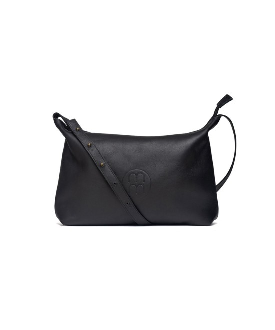 Black leather bag with adjustable strap