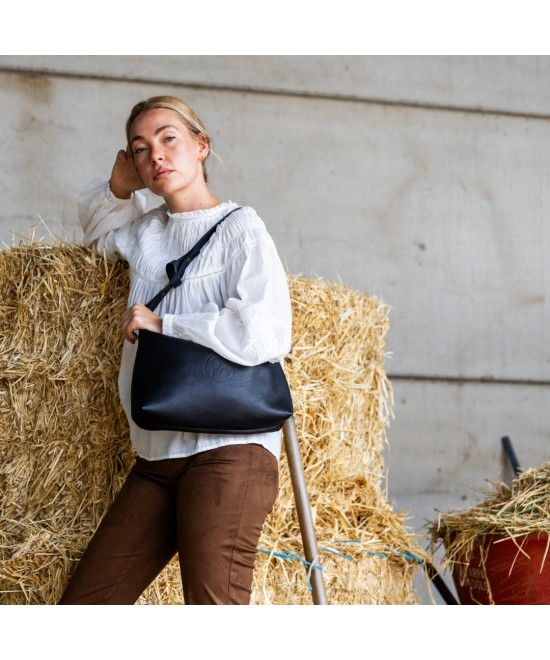 Black leather bag with adjustable strap