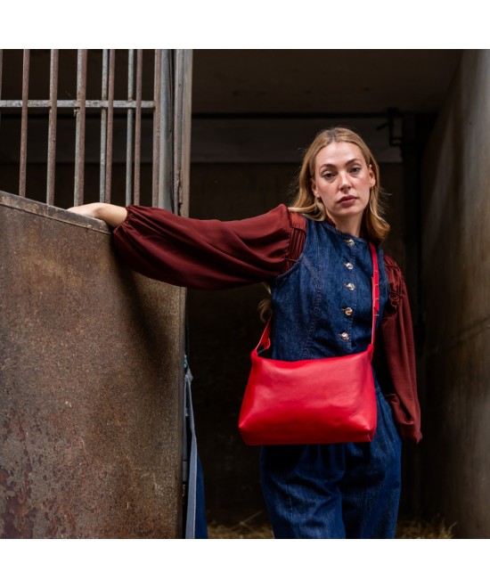 red leather bag with adjustable strap