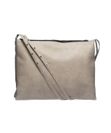 Wide leather bag with two individual departments and adjustable strap.