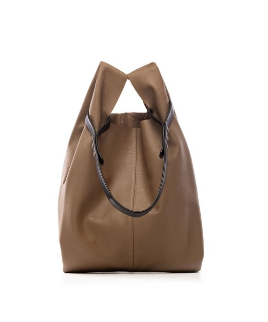 Soft and lightweight leather bag with adjustable strap that mimics plastic shopping bags.