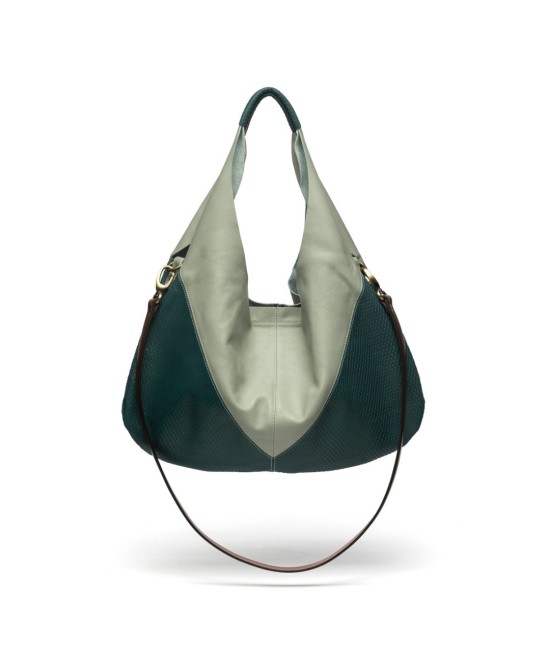 Bolso Hobo bicolor en tonos azules.
