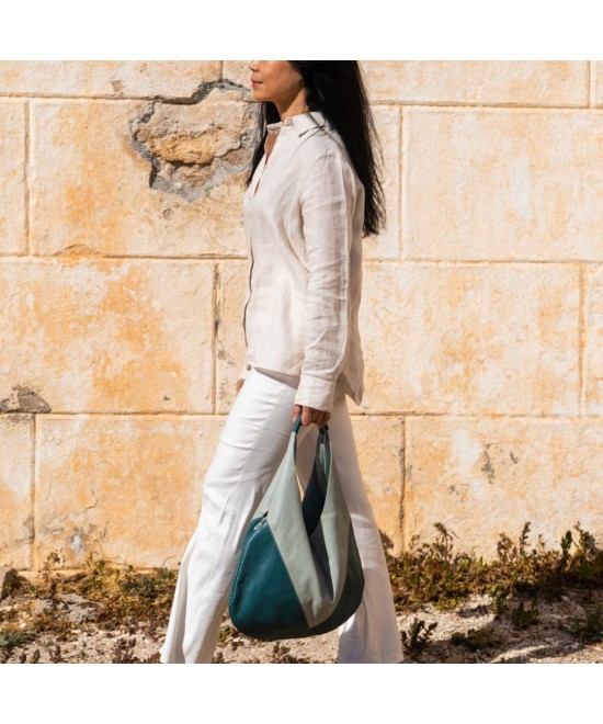Two-tone blue Hobo bag.
