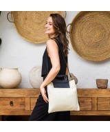 Original engraved leather bag with padded handle.