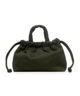 Small green bag with handles and strap to cross