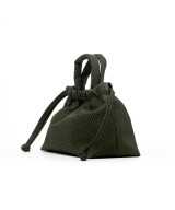 Small green bag with handles and strap to cross