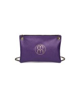 Flat metallic leather shoulder bag and chain for hanging.