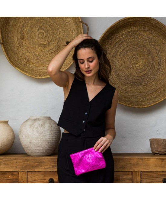 Pink metallic engraved leather case