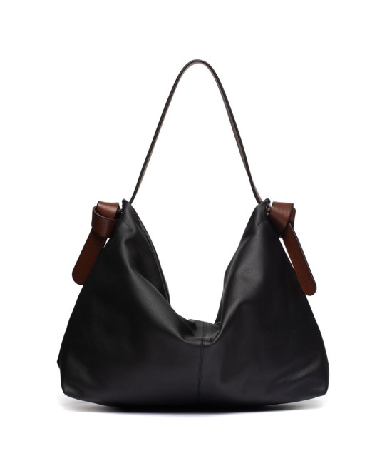 Soft and light black leather bag with a leather  strap