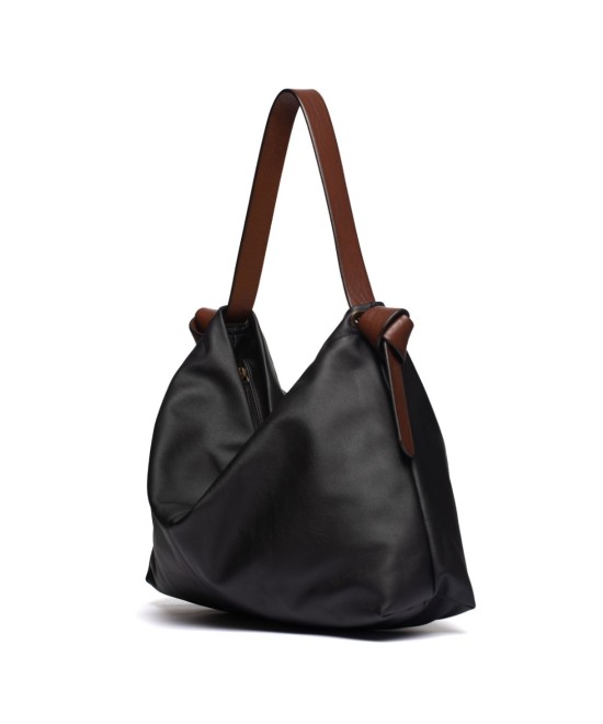 Soft and light black leather bag with a leather  strap