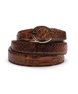 Camel python leather belt with gold buckle. Width 25 millimeters